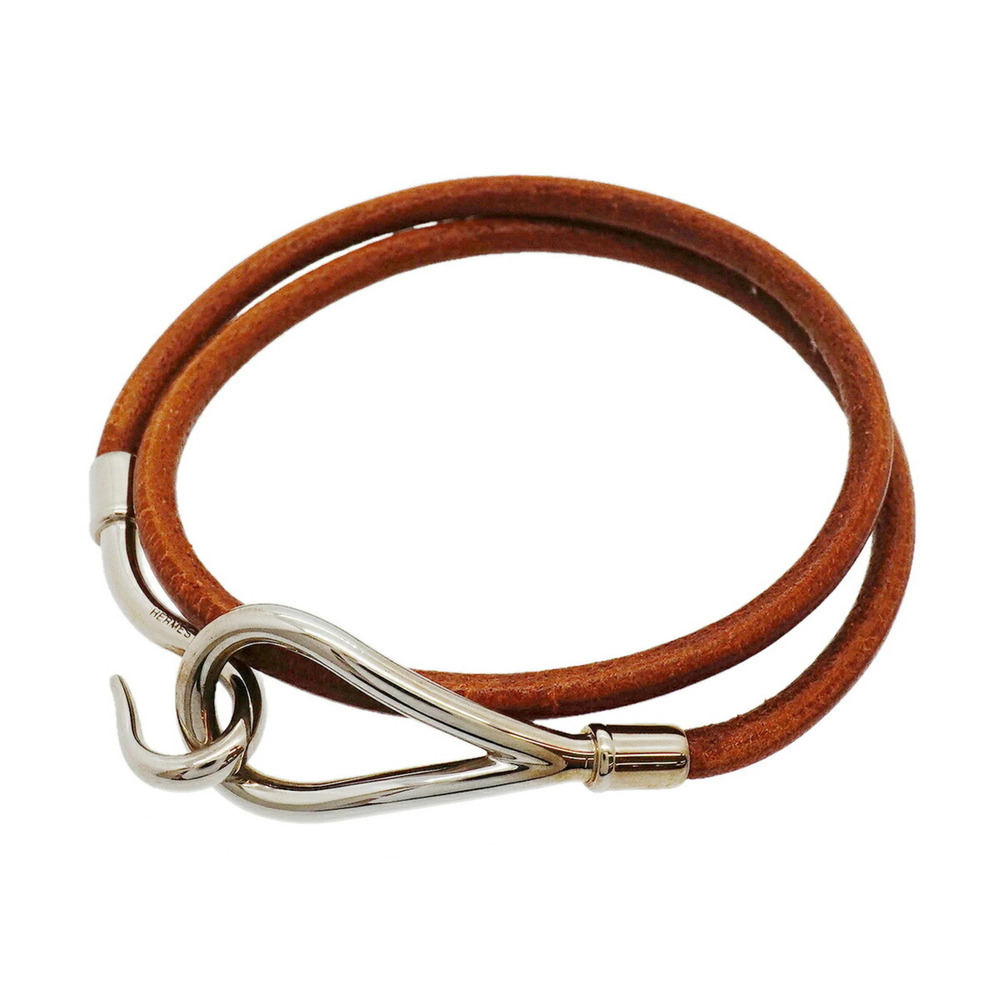 HERMES Silver Leather Charm Bracelet